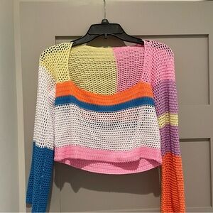 Colorful long sleeve mesh top